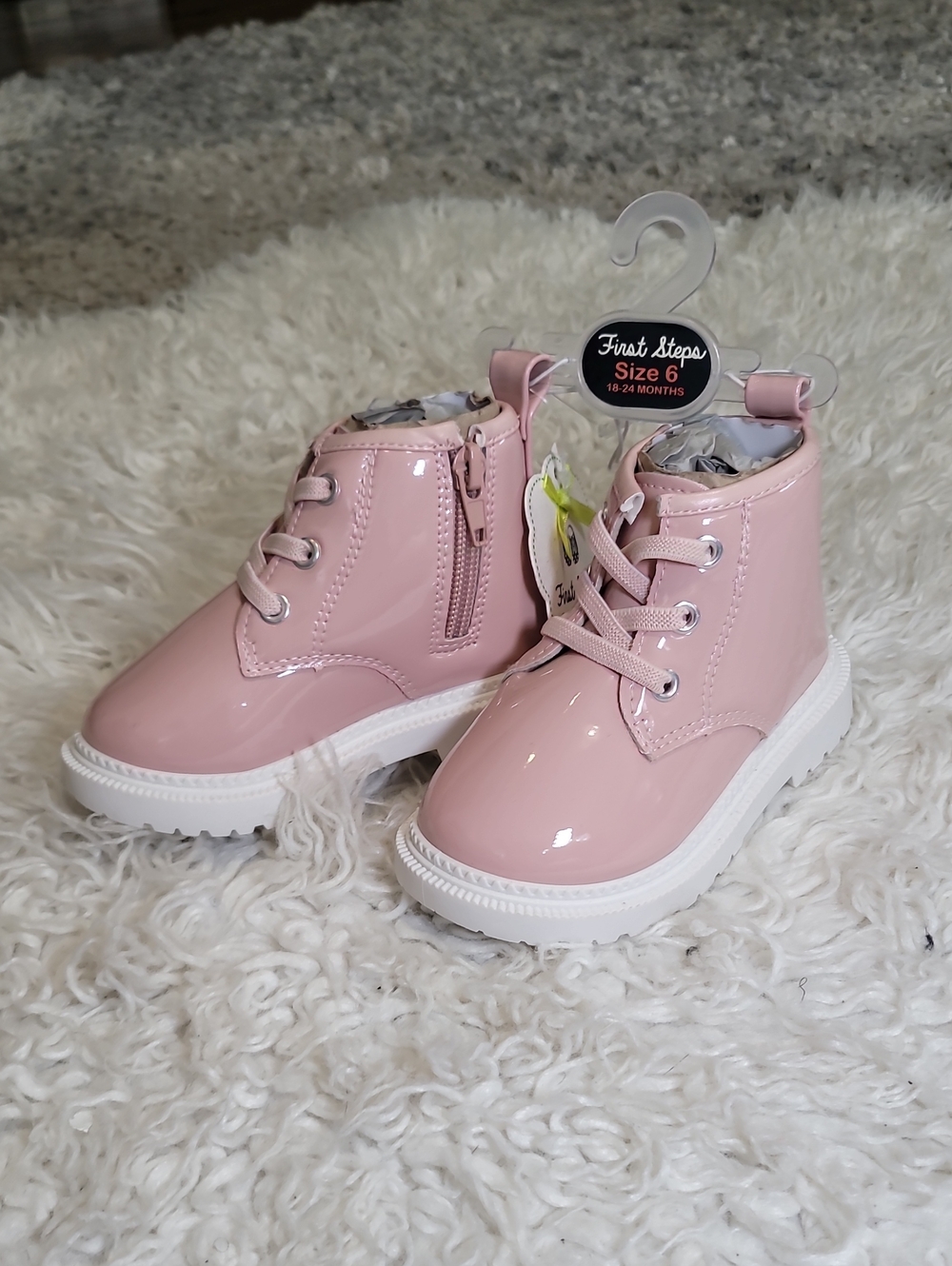 First Steps Pink Patent Toddler Boots with Side Zip